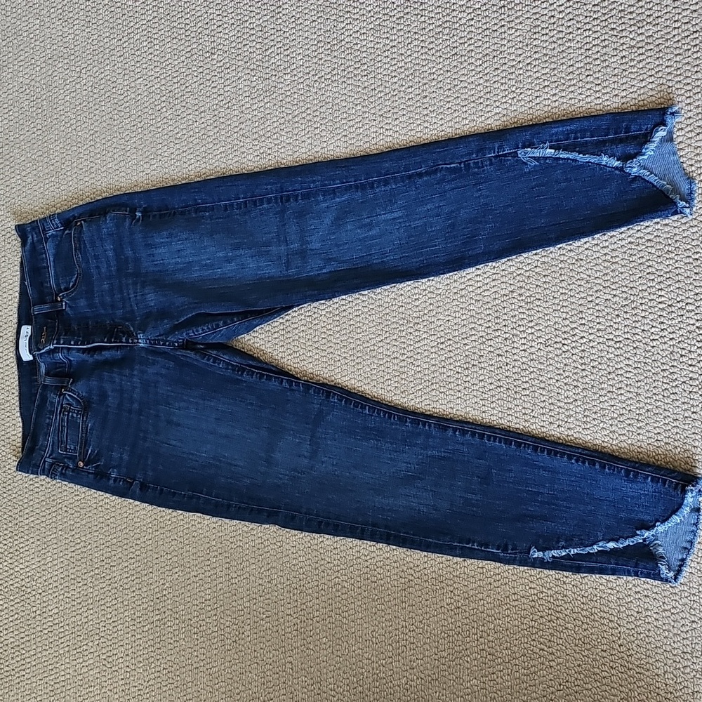 LOFT Blue Skinny Jeans with Distressed Hem